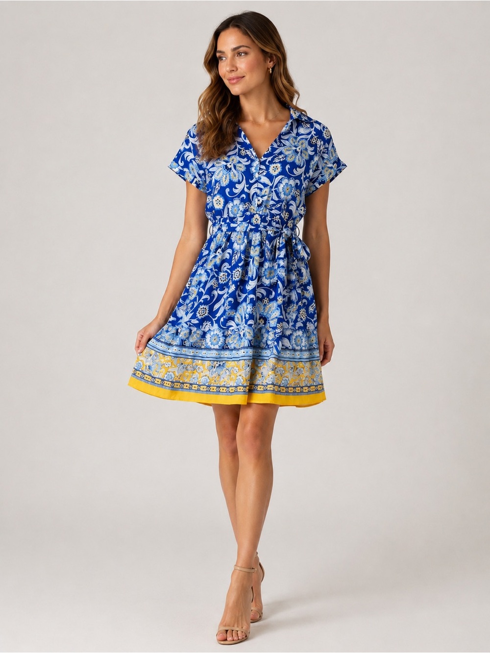 Sam Edelman Persian Garden Mini Shirtdress Blue Floral Paisley Resort Sz 8 NWT